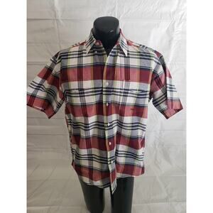 Roper Men's Medium White & Red Plaid Button Up Short Sleeve Shirt #